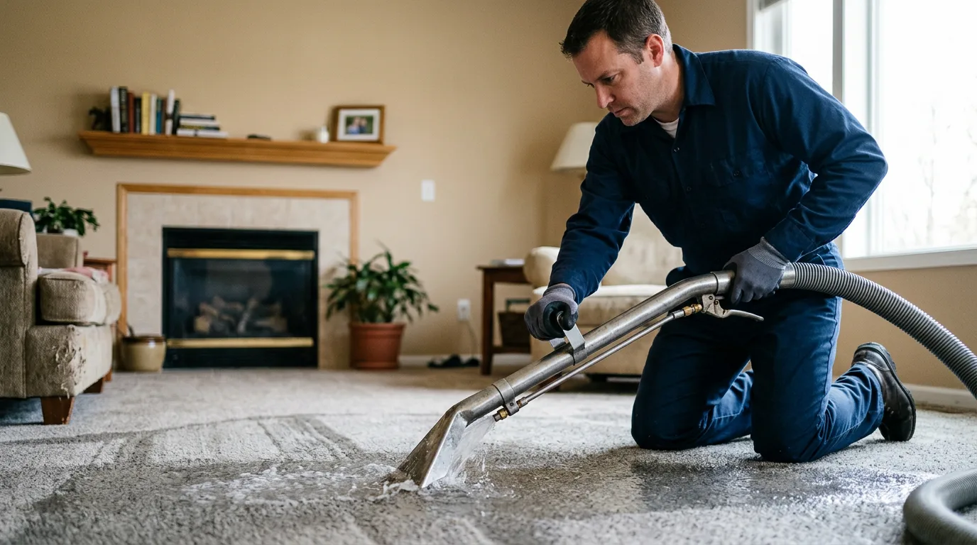 Water damage restoration technician working near Caledonia, WI